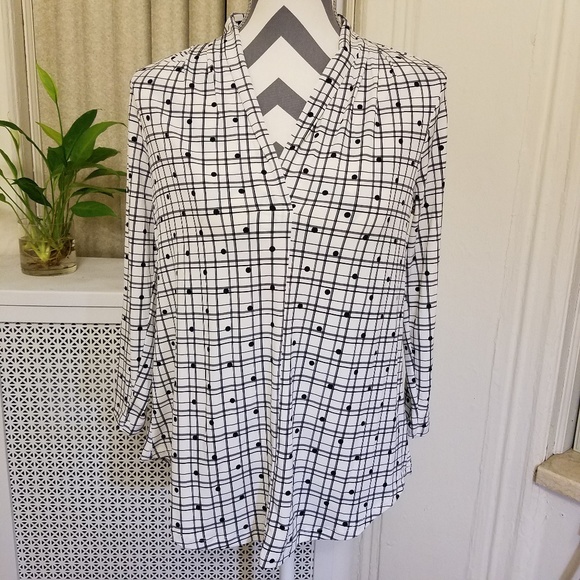 Charter Club Black and White Grid Blouse - Picture 1 of 7